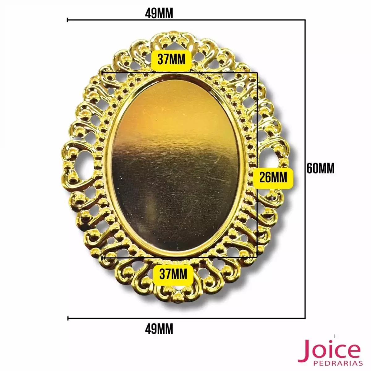 Tag Oval De Metal Dourado Para Chaton 49mm x 60mm C/100-Unidades-Ref:T1254 - Imagem 1