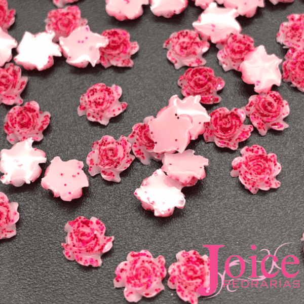 Mini Rosa 3D-5mm Resina Com Glitter C/5000 Unidades