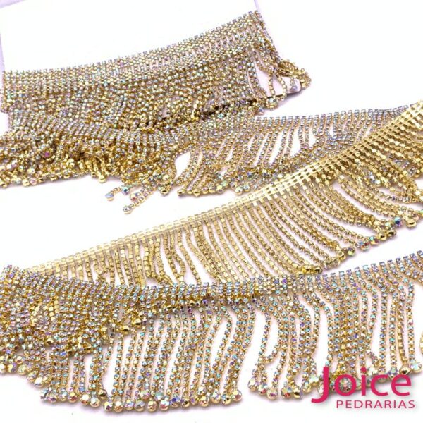 Franja De Strass Vidro 8cm c/1mt x 8cm dourado+furtacor