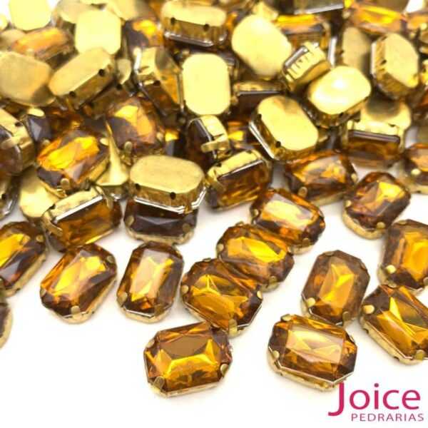 Pedra Engrampada Retângulo Base Dourado 10mm X 14mm C/100Unidades