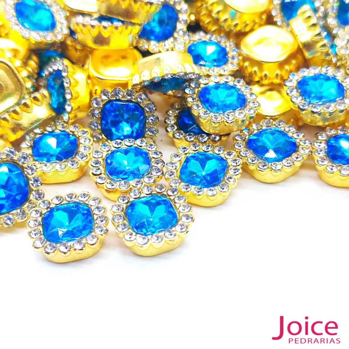Chaton Quadrado Acrílico Com Base ABS dourado com Strass 13mm X 13mm C/1000-Unidades - Imagem 6