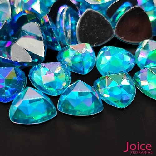Chaton Triângulo Diamante Com AB Acrílico Base Reta 12mm x 12mm C/1000-Unidades