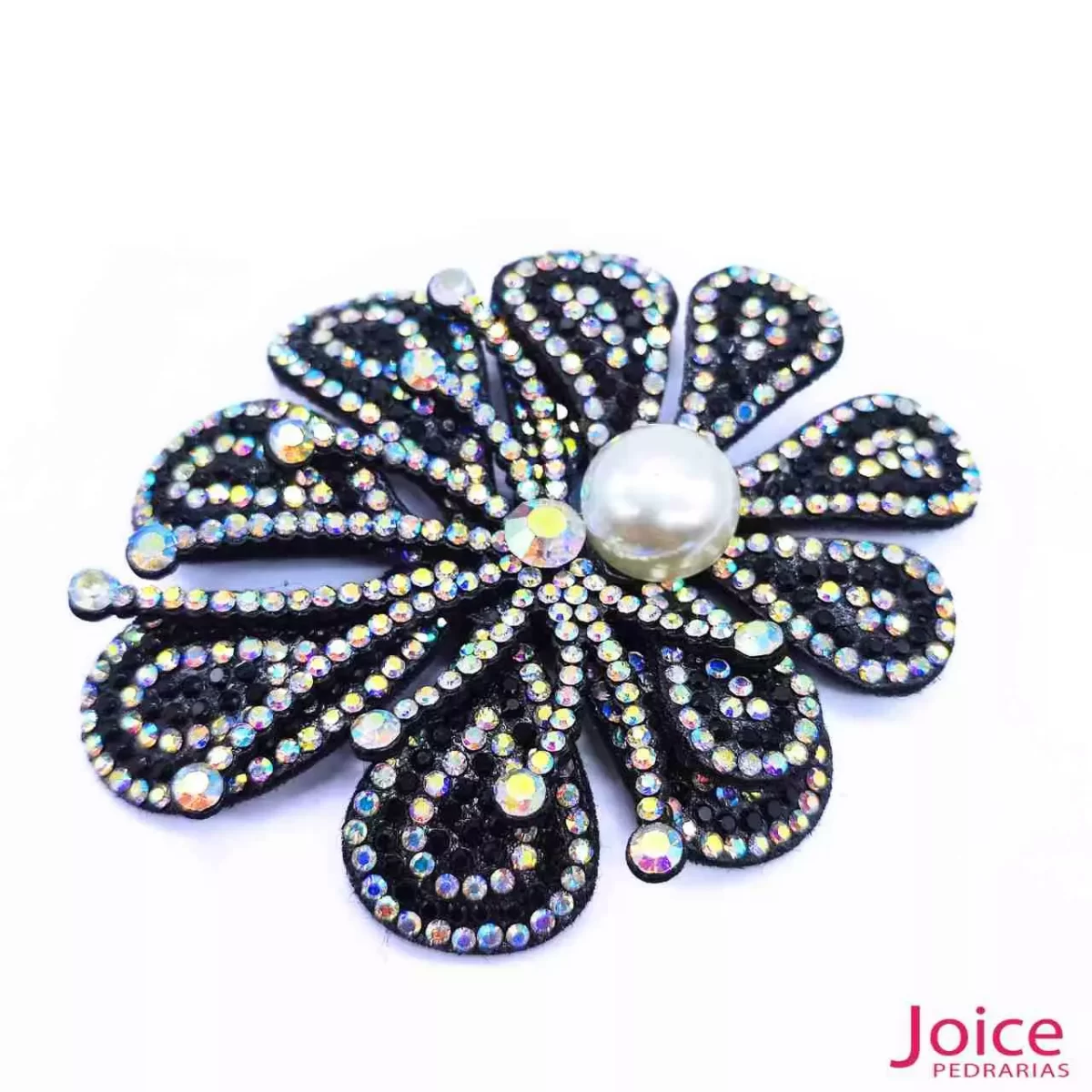 Aplique Flor Com Strass e Pérola De Cristal 70mm X 84mm C/10-Unidades Ref:23-980 - Imagem 1