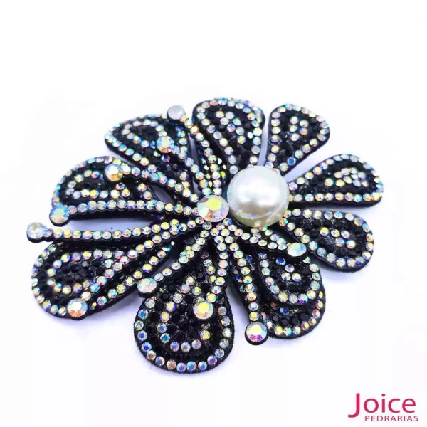 Aplique Flor Com Strass e Pérola De Cristal 70mm X 84mm C/10-Unidades Ref:23-980