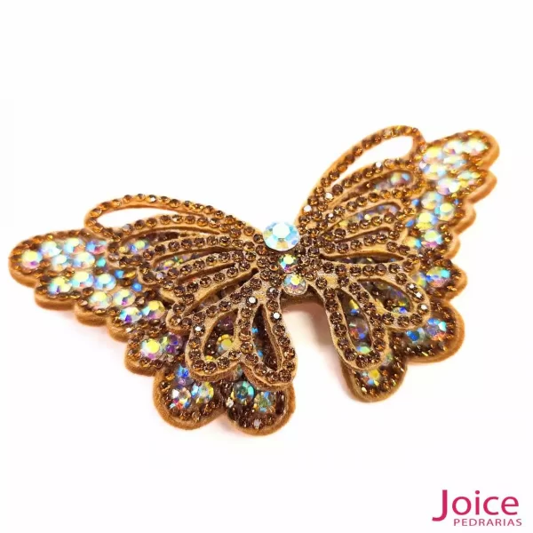 Aplique Borboleta Com Strass De Cristal 50mm x 90mm C/10-Unidades Ref:21-A134