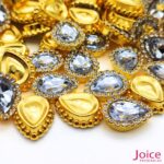 Chaton Gota Acrílico Com Base ABS dourado com Strass 13mm X 18mm C/500-Unidades