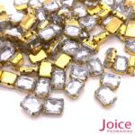 Pedra Engrampada Retangulo 6mm X 8mm C/100Unidades C/Base Dourado