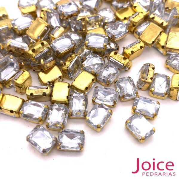 Pedra Engrampada Retangulo 6mm X 8mm C/100Unidades C/Base Dourado