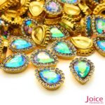 Chaton Gota Acrílico Com Base ABS dourado com Strass 13mm X 18mm C/500-Unidades - Imagem 2