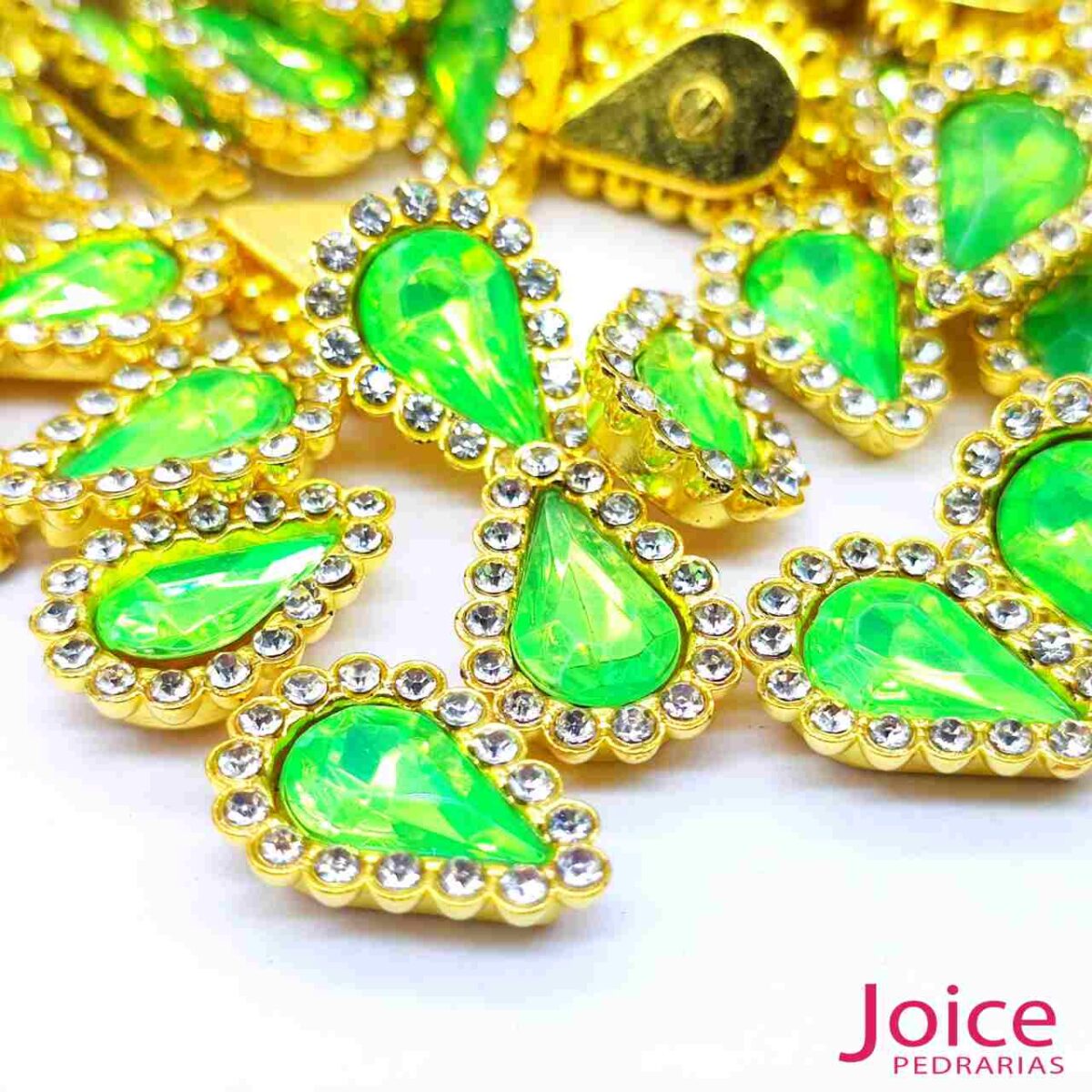 Chaton Gota Acrílico Com Base ABS dourado com Strass 14mm X 19mm C/1000-Unidades - Imagem 7