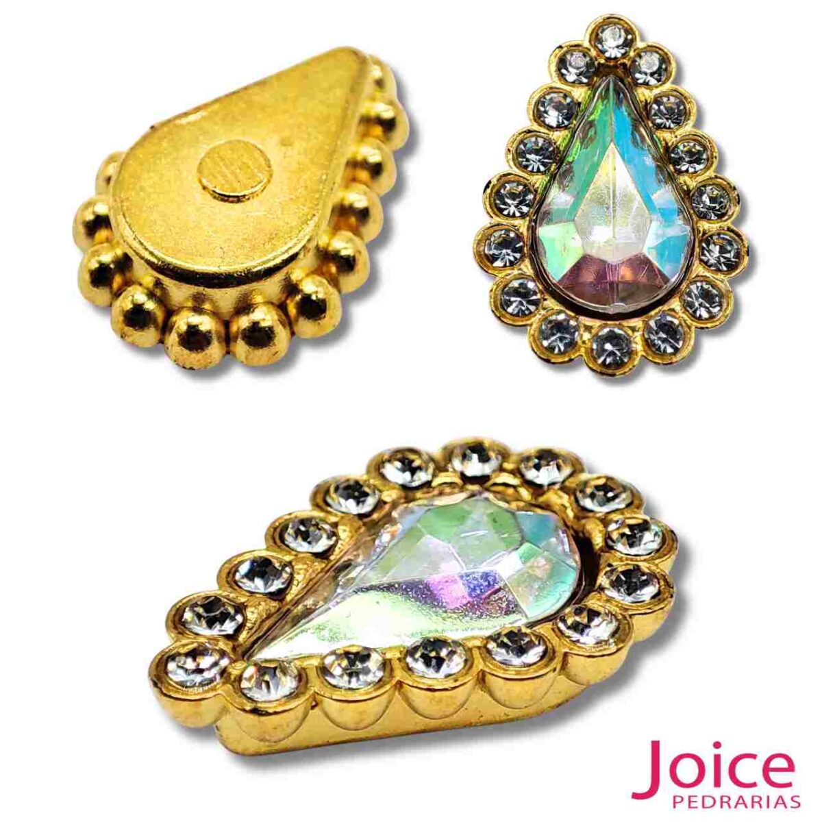 Chaton Gota Acrílico Com Base ABS dourado com Strass 14mm X 19mm C/1000-Unidades - Imagem 2