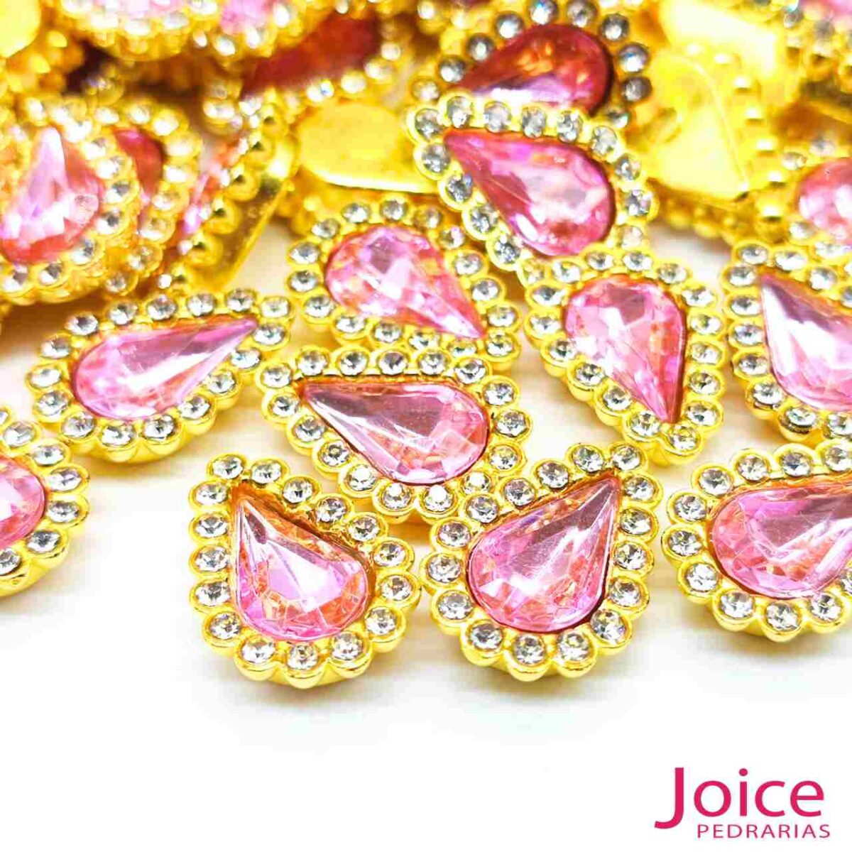 Chaton Gota Acrílico Com Base ABS dourado com Strass 14mm X 19mm C/1000-Unidades - Imagem 8