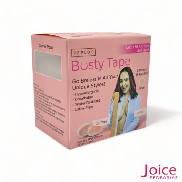 Busty Tape sutiã rolo adesivo fita levanta seios + 1 Par de capas de silicone para mamilos reutilizado