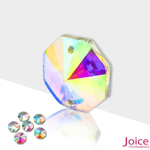 Octagonal Imitação Swarovski De Vidro 18mm Com Furo Base Reta C/200-Unidades