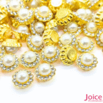 Chaton Redondo Com Pérola ABS dourado com Strass 10mm C/1000-Unidades
