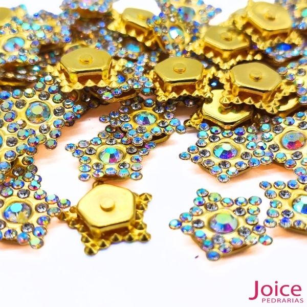 Chaton Engrampado 15mm Estrela De Strass (Base Dourada) C/500-unidades