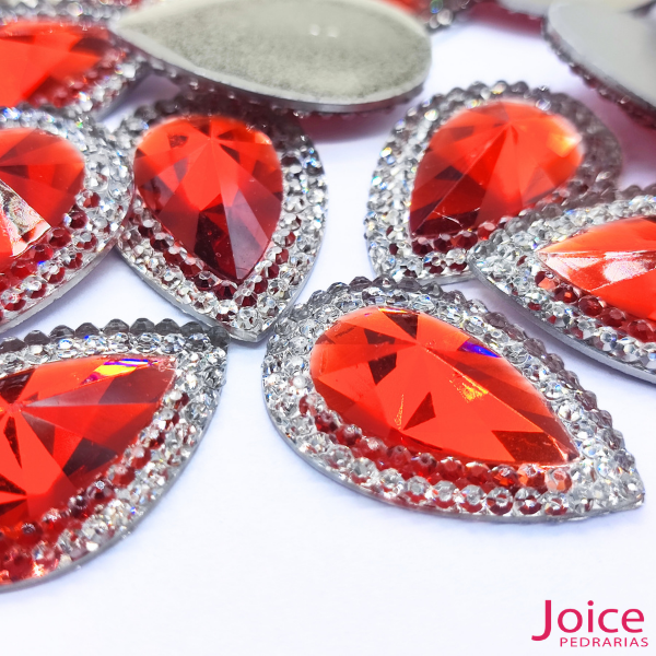 Chaton Indiana Gota Com CristaL Em Volta Resina 20mm x 30mm C/100-unidades