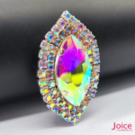 Chaton Navete De Vidro 31mm X 51mm Com Strass Em volta Com (BASE PRATA) De Aço C/20-unidades