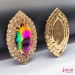 Chaton Navete De Vidro 31mm X 51mm Com Strass Em volta Com (BASE DOURADA) De Aço C/20-unidades - Imagem 2