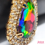 Chaton Gota De Vidro 44mm X 47mm Com Strass Em volta Com (BASE DOURADA) De Aço C/20-unidades - Imagem 2