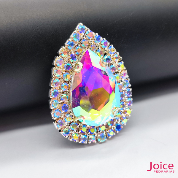 Chaton Gota De Vidro 44mm X 47mm Com Strass Em volta Com (BASE PRATA) De Aço C/20-unidades