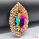 Chaton Navete De Vidro 31mm X 51mm Com Strass Em volta Com (BASE DOURADA) De Aço C/20-unidades