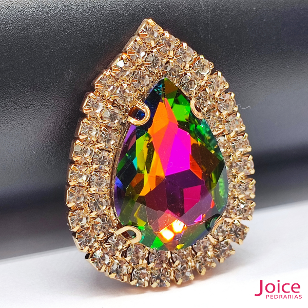 Chaton Gota De Vidro 44mm X 47mm Com Strass Em volta Com (BASE DOURADA) De Aço C/20-unidades