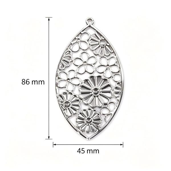 Tag:Aplique Fe Metal  Formato Navete, Flores Vazadas 86mmX45 mm Com 100 peças