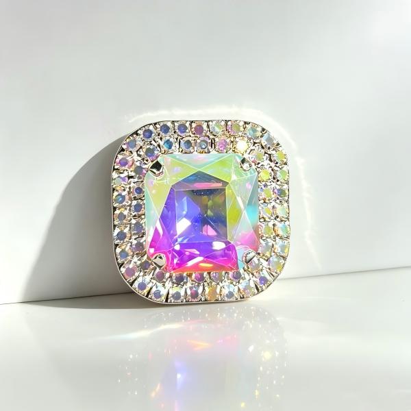 Chaton Quadrado De Vidro 38mm Com Strass Em Volta-BASE De Aço C/20-unidades