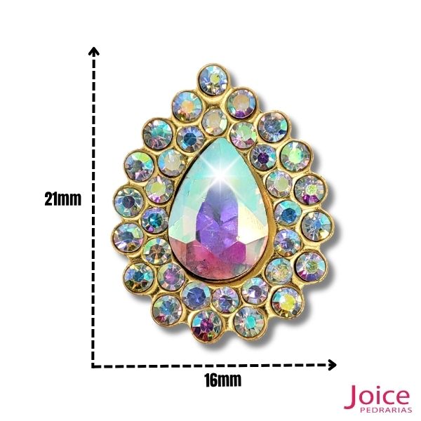 Chaton Gota De Vidro 16MM X 21MM Com Strass Base De Aço C/200unidades